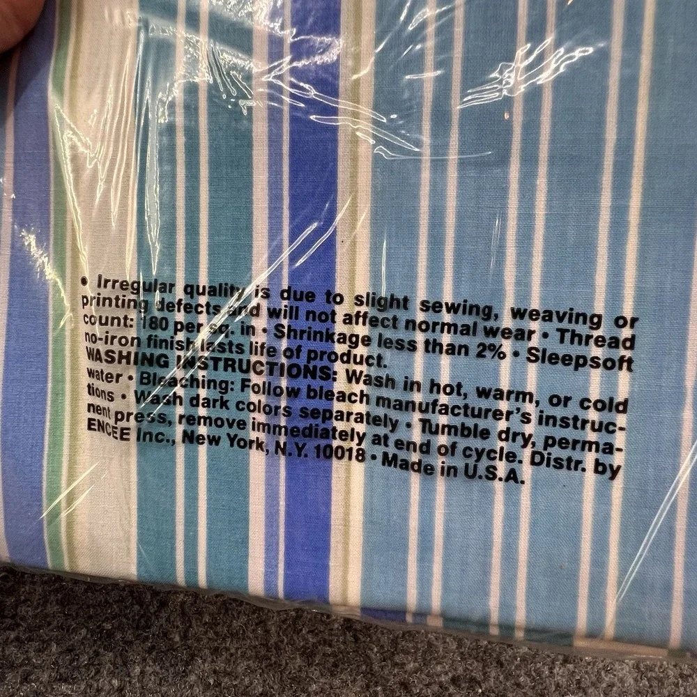 Full Size New Vintage Sheet Set Blue & White Stripes Sleepwell Fitted Flat Cases